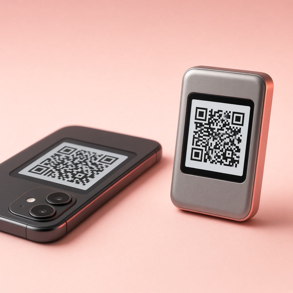 Smartphone optically scanning a QR code from an air-gapped device