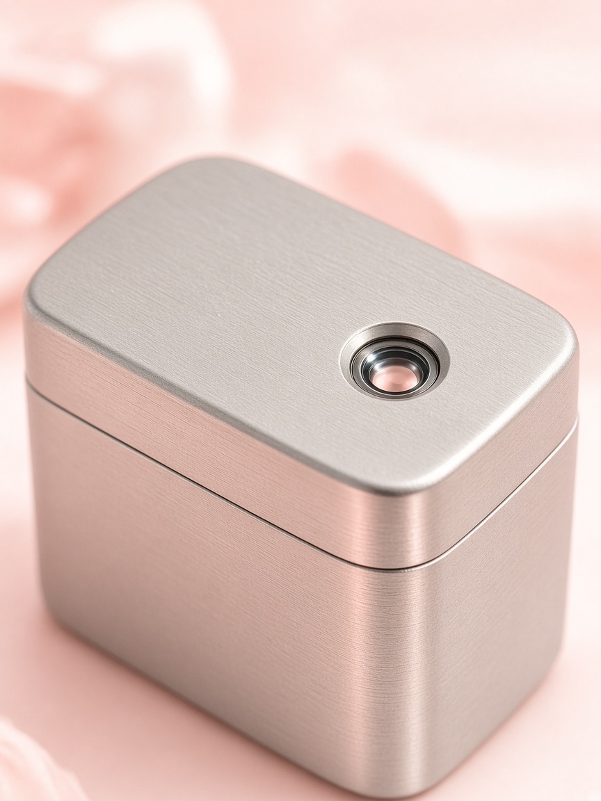 Matte CNC titanium VerveVault device in soft studio light